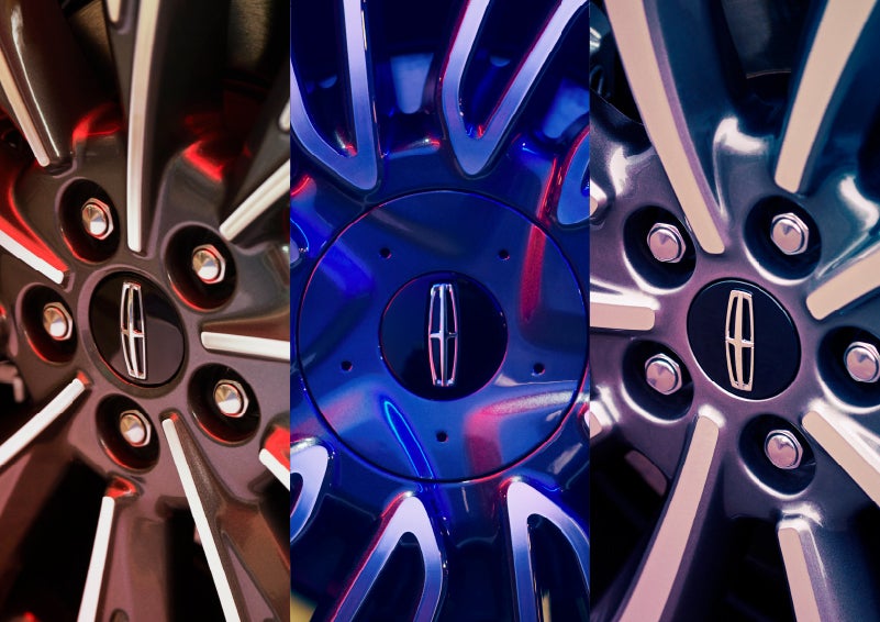 A compilation of three wheel designs shows the reflective quality of the brightmachined aluminum and a variety of spoke shapes featuring radial and directional lines | Covert Lincoln Austin in Austin TX