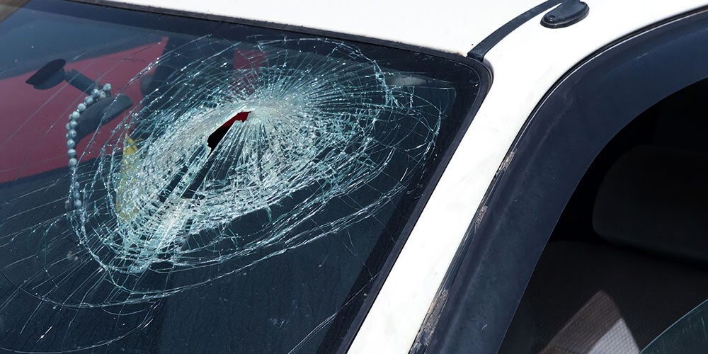 Detail of a damaged windshield